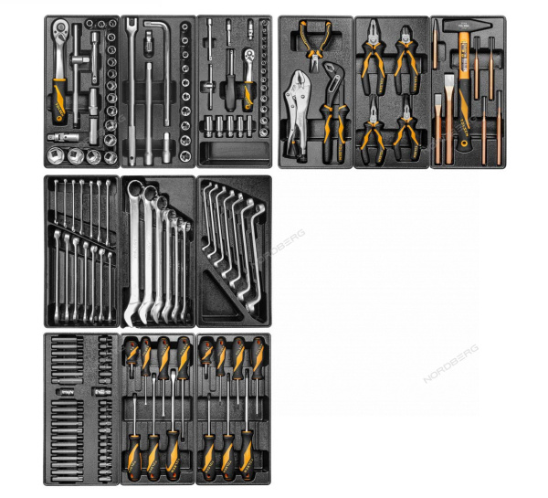 Тележка NORDBERG 6 выдвижных ящиков с набором инструментов TOLSEN BOXER, 157 предметов t6p(b)+tt85415-157