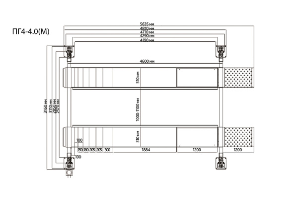 ПГ4-4.0 (М) Подъёмник4-х стоечный под сход-развал 4.0т с траверсой пг4-4.0 (м)