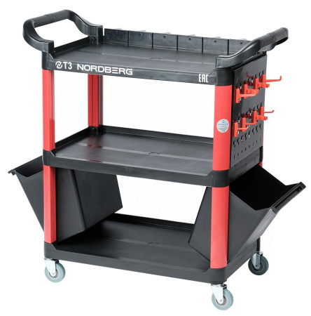 Тележка инструментальная, 3 пластиковые полки, красная t3