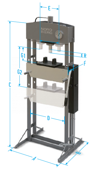 Пресс гидравлический, 12 т, разборная рама n3612fl