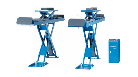 Подъемник ножничный для сход-развала 5,5 т, 380 В, 2 уровня, синий n635-5,5b_380_h