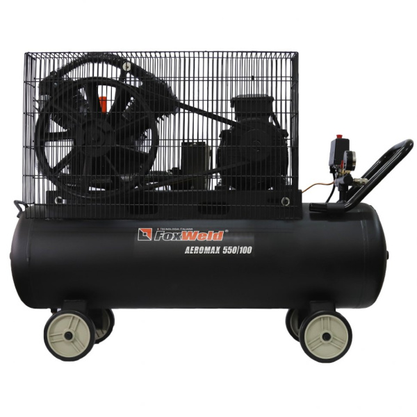 Масляный ременной компрессор AEROMAX 550/100 - ременной (380В, 4кВт, 550л/мин, бак 100л, FoxWeld) (арт. 5075) 5075