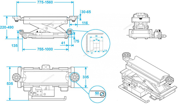 Траверса с ручным приводом, 2 т, для подъемников N634, 4445J, 4450J, синяя n423_b