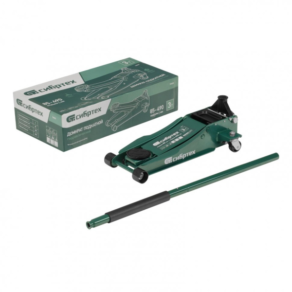 Домкрат гидравлический подкатной, 3 т, 85-490 мм, быстрый подъем, низкий подхват, проф.// Сибртех 50850