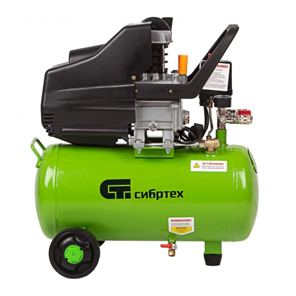 Компрессор воздушный КК-1500/24, 1,5 кВт, 198 л/мин, 24 л, прямой привод, масляный// Сибртех 58037