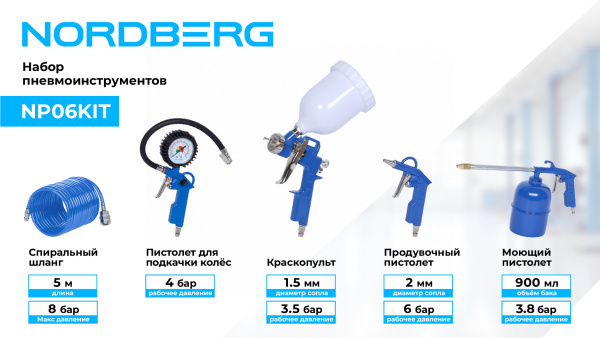 Набор пневмоинструментов, 5 предметов np06kit