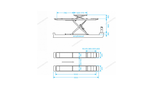 Подъемник ножничный для сход-развала 5,5 т, 380 В, 2 уровня, синий NORDBERG N635-5,5B_380_H n635-5,5b_380_h