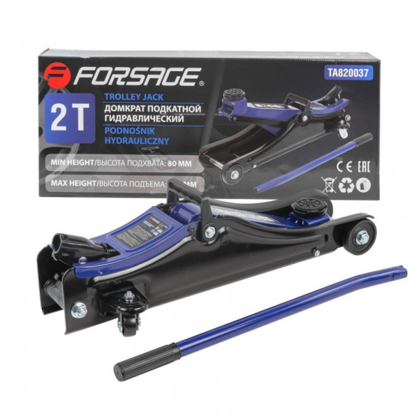 Домкрат подкатной гидравлический низкопрофильный 2т с резиновой накладкой (h min - 80мм, h max - 380мм) f-ta820037