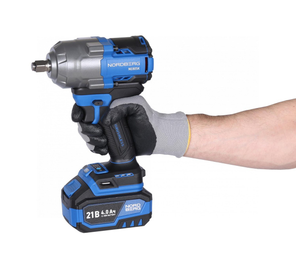 Гайковерт аккумуляторный, 1/2inch (Дюйм), 21 В, 1000 Нм, 2 аккумулятора 4 A и зарядное устройство, в кейсе ne805k