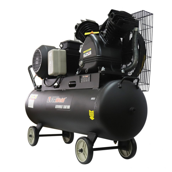 Компрессор масляный ременной AEROMAX 550/100 HP - ременной (380В, 4кВт, 550л/мин, бак 100л, FoxWeld) (арт. 7069) 7069