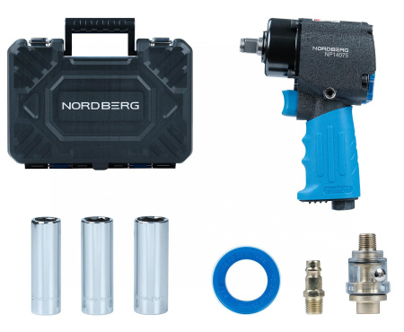 Пневмогайковерт ударный 1/2inch (Дюйм), 680 Нм, укороченный, с тремя головками в кейсе np14075k