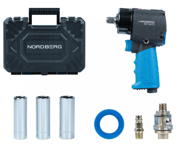 Пневмогайковерт ударный 1/2inch (Дюйм), 680 Нм, укороченный, с тремя головками в кейсе np14075k