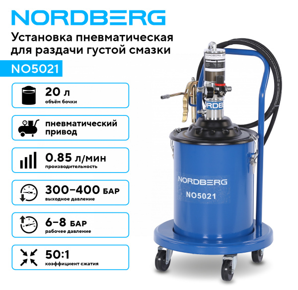 Установка пневматическая для раздачи густой смазки с баком, 20 л no5021