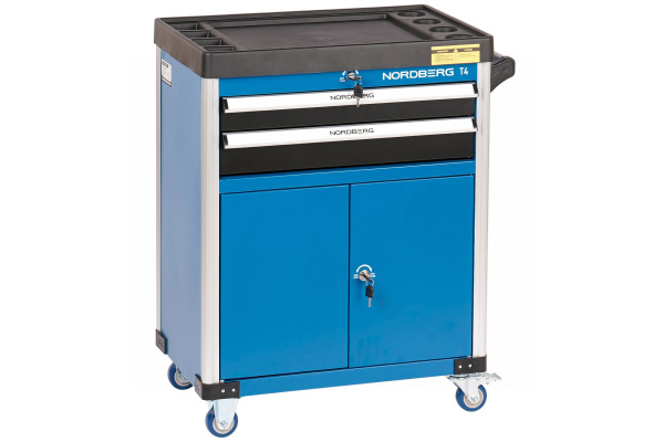 Тележка инструментальная, 2 выдвижных ящика, 2 полки с дверцами t4