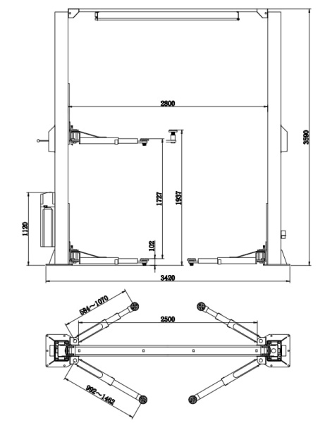 Подъемник 2-х стоечный с верхней связью, 4 т., ПГВ2-4.0 (М) 380В пгв2-4.0 (м)