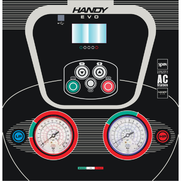 Оборудование для замены хладагента R134 в автоматическом режиме Spin Handy Evo, баллон 10 л, насос 72 л/мин, фреон R134а, дисплей 3,5″, русифицированное ПО, система BST, 2 емкости, база данных, USB
