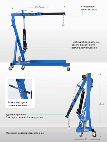 Кран гидравлический складной под паллеты, 680 кг n3707