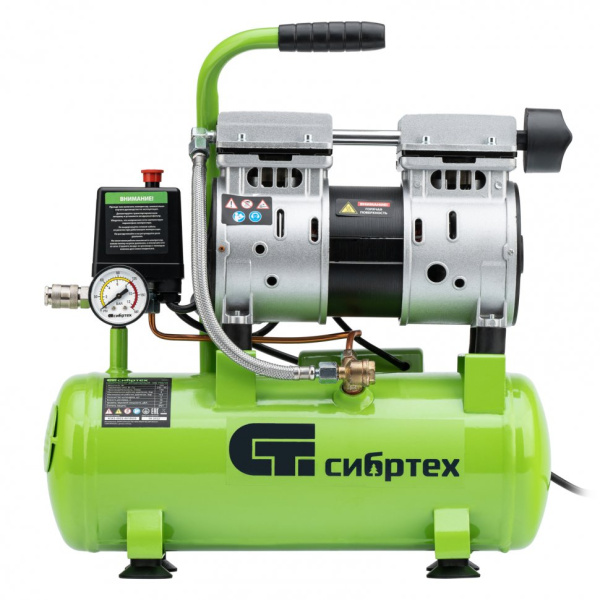 Компрессор безмаслянный малошумный МБ 750/10,750 Вт, 10 л, 150 л/мин// Сибртех 58001